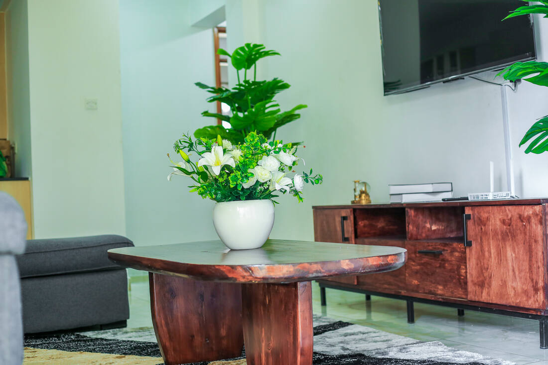 Lounge detail with fresh flowers, Westlands, Nairobi
